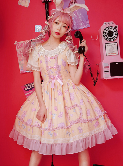 Jelly Bear Series JSK Printing Sweet Lolita Sling Dress