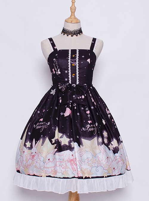 Star Moon Rabbit Series JSK Cute Printing Chiffon Sweet Lolita Sling Dress