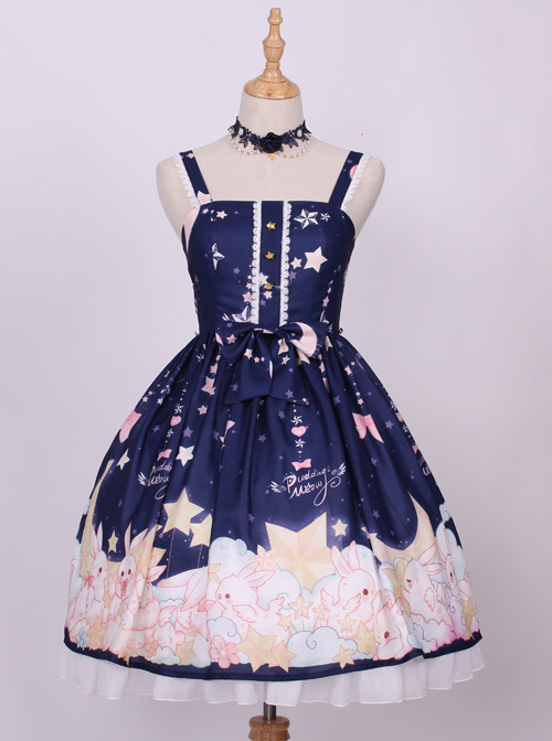 Star Moon Rabbit Series JSK Cute Printing Chiffon Sweet Lolita Sling Dress