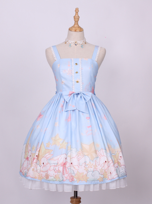 Star Moon Rabbit Series JSK Cute Printing Chiffon Sweet Lolita Sling Dress