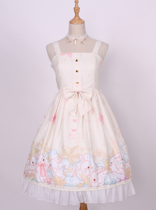 Star Moon Rabbit Series JSK Cute Printing Chiffon Sweet Lolita Sling Dress