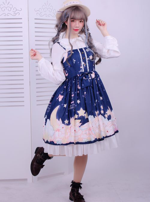 Star Moon Rabbit Series JSK Cute Printing Chiffon Sweet Lolita Sling Dress