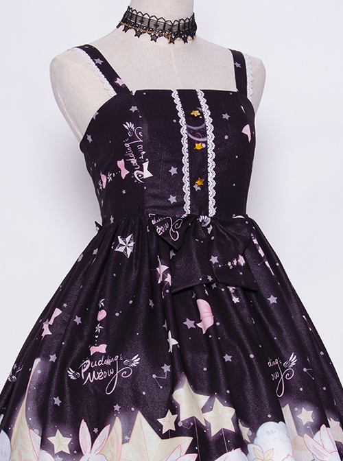 Star Moon Rabbit Series JSK Cute Printing Chiffon Sweet Lolita Sling Dress