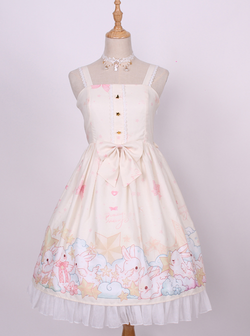 Star Moon Rabbit Series JSK Cute Printing Chiffon Sweet Lolita Sling Dress