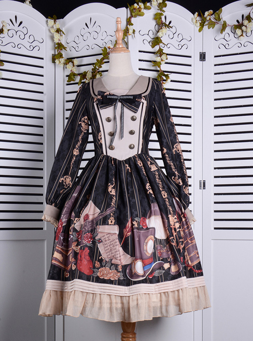 Travelers Series OP Printing Retro Classic Lolita Long Sleeve Dress