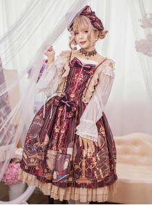 Travelers Series JSK Printing Retro Classic Lolita Ruffle Sling Dress