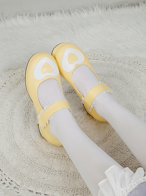 Cute Heart Pattern Thick Heel Sweet Lolita Velcro High Heel Shoes