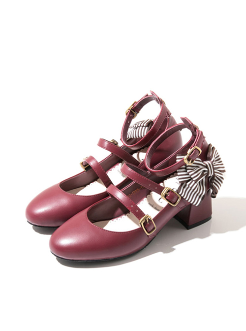 Retro Mary Jane Bowknot Thick Heel Classic Lolita Middle Heel Shoes