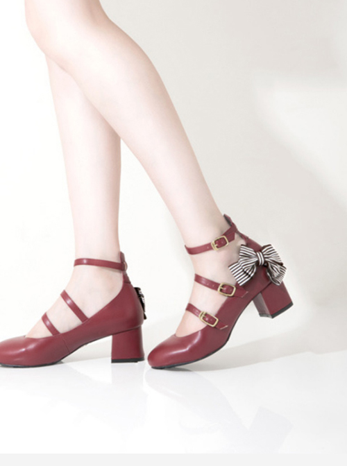 Retro Mary Jane Bowknot Thick Heel Classic Lolita Middle Heel Shoes