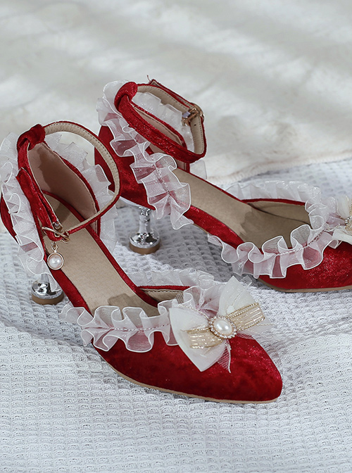 Wedding Dress Tea Party Elegant Velour Classic Lolita Pointed-toe High Heel Shoes