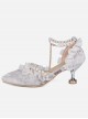 Beaded Chain Frill Lace Classic Lolita Tea Party Elegant Velour Pointed-toe High Heel Shoes