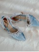 Beaded Chain Frill Lace Classic Lolita Tea Party Elegant Velour Pointed-toe High Heel Shoes