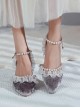 Beaded Chain Frill Lace Classic Lolita Tea Party Elegant Velour Pointed-toe High Heel Shoes