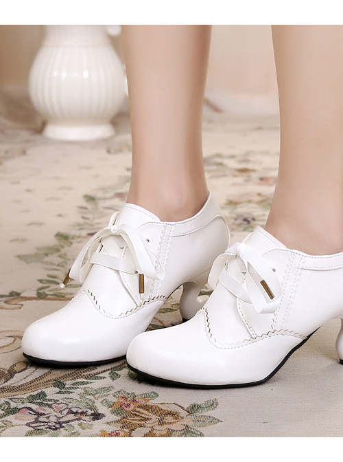 Table Leg Shaped Heel Silk Ribbon Retro Classic Lolita High Heel Shoes