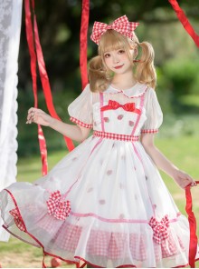 Strawberry Fruit Series OP Cute Bowknot Sweet Lolita Short Sleeve Dress