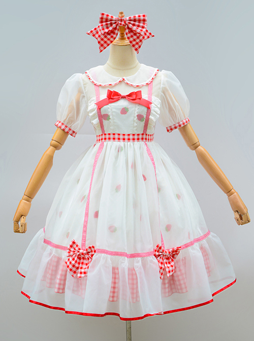 Strawberry Fruit Series OP Cute Bowknot Sweet Lolita Short Sleeve Dress