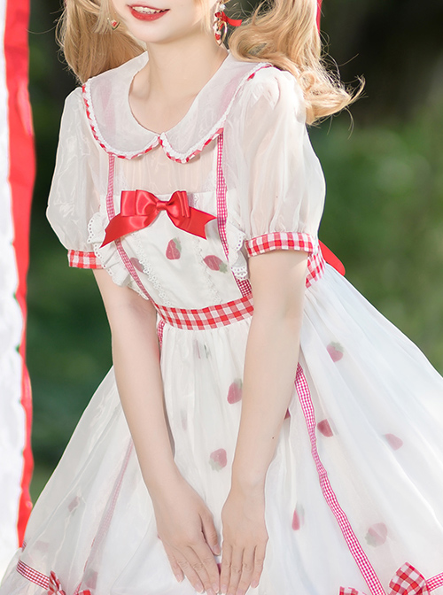 Strawberry Fruit Series OP Cute Bowknot Sweet Lolita Short Sleeve Dress