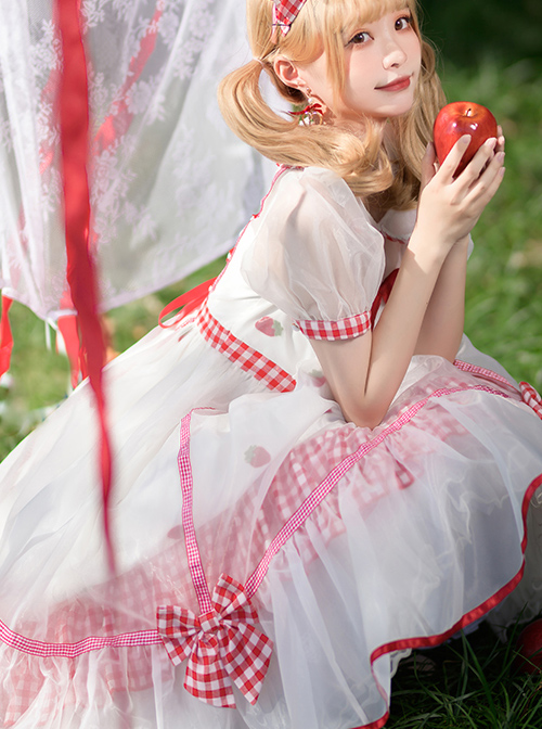 Strawberry Fruit Series OP Cute Bowknot Sweet Lolita Short Sleeve Dress