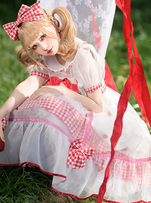 Strawberry Fruit Series OP Cute Bowknot Sweet Lolita Short Sleeve Dress