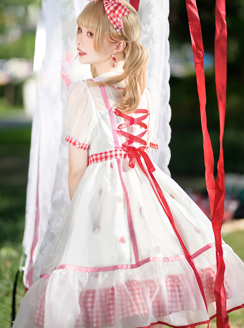 Strawberry Fruit Series OP Cute Bowknot Sweet Lolita Short Sleeve Dress