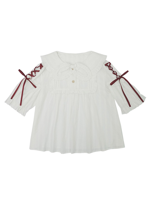 Small Acorn Series Doll Collar Bowknot Sweet Lolita Short Sleeve Shirt