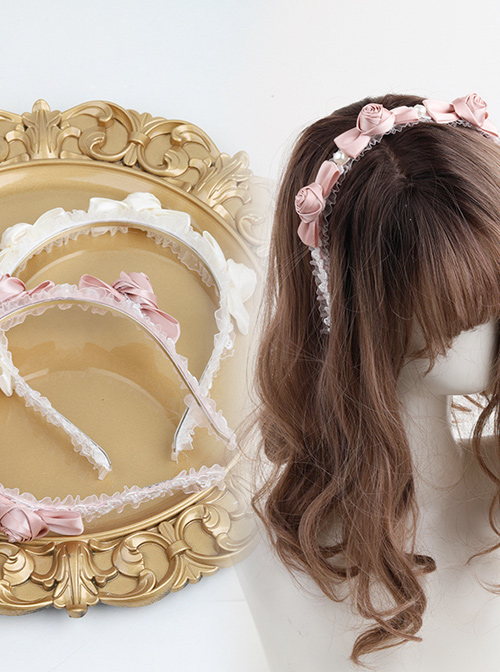 French Retro Rose Bowknot Lace Classic Lolita Headband