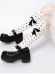 Black Polka Dot Bowknot Pattern Sweet Lolita White Knee Socks