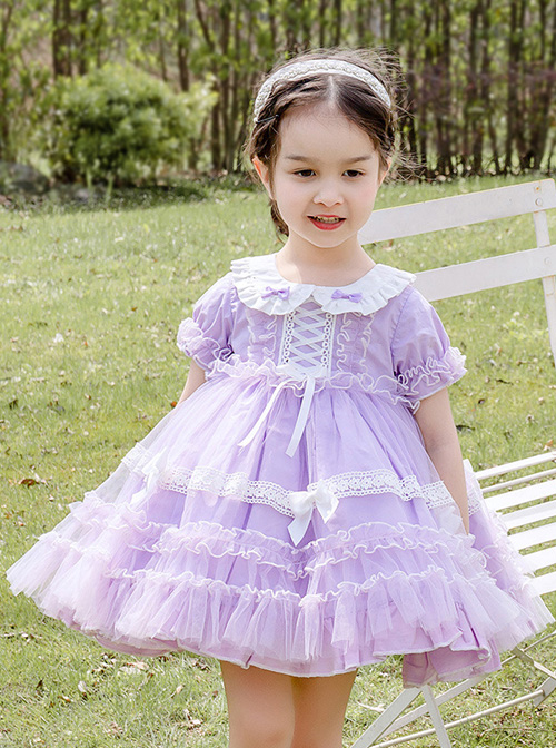 Tulle Lace Doll Collar Light Purple Children Sweet Lolita Short Sleeve Dress