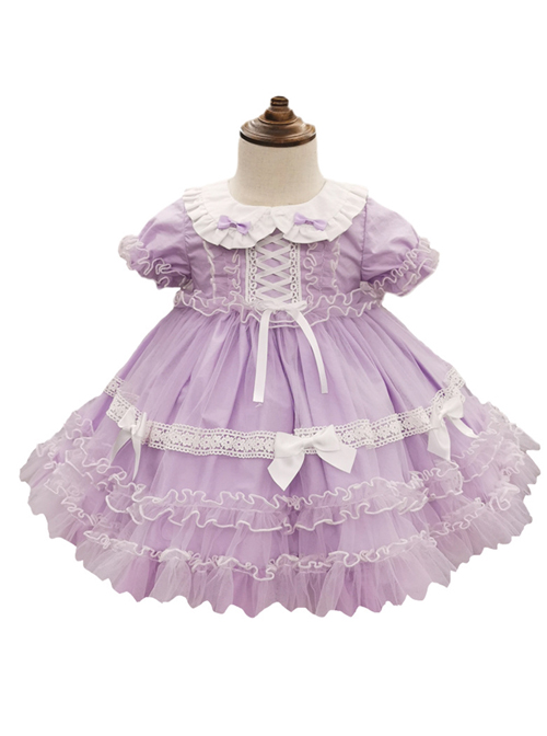 Tulle Lace Doll Collar Light Purple Children Sweet Lolita Short Sleeve Dress