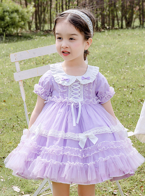 Tulle Lace Doll Collar Light Purple Children Sweet Lolita Short Sleeve Dress
