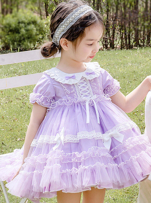 Tulle Lace Doll Collar Light Purple Children Sweet Lolita Short Sleeve Dress