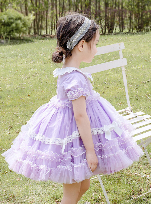 Tulle Lace Doll Collar Light Purple Children Sweet Lolita Short Sleeve Dress