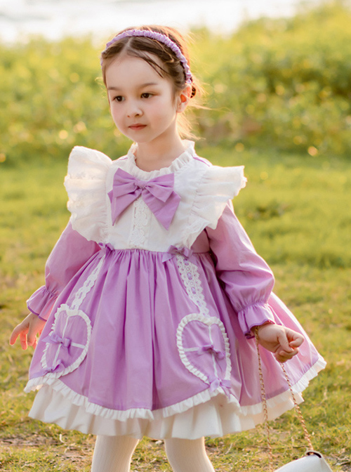 Cute Frill Collar Purple Bowknot Children Sweet Lolita Long Sleeve Dress