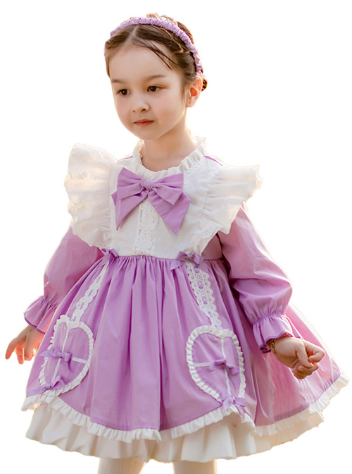 Cute Frill Collar Purple Bowknot Children Sweet Lolita Long Sleeve Dress