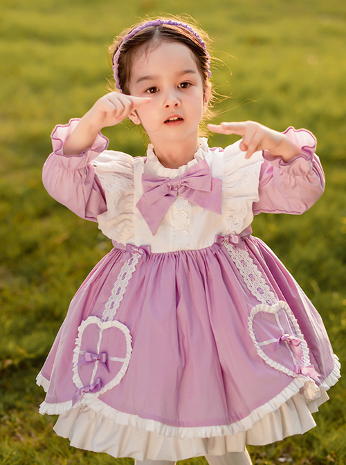 Cute Frill Collar Purple Bowknot Children Sweet Lolita Long Sleeve Dress