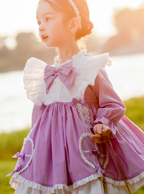 Cute Frill Collar Purple Bowknot Children Sweet Lolita Long Sleeve Dress