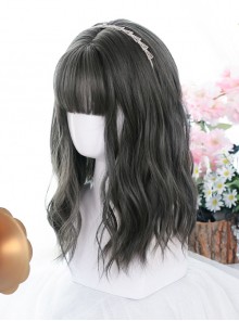 Dark Gray Medium Long Natural Slightly Curly Wig Classic Lolita Wigs