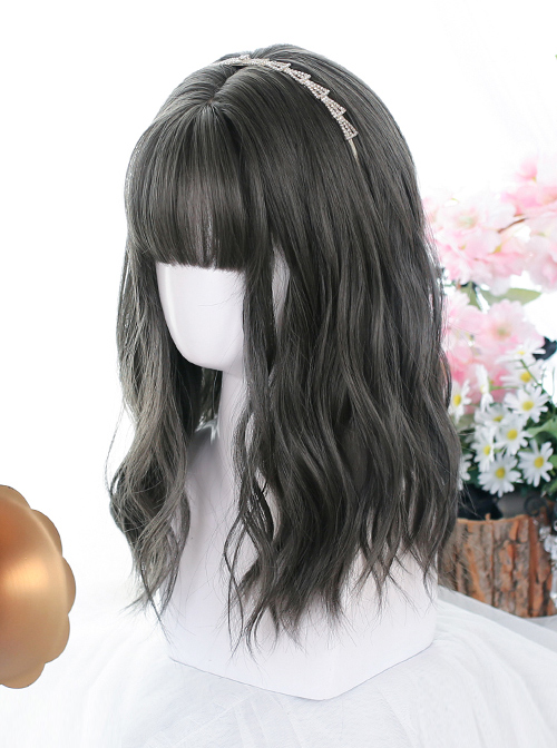 Dark Gray Medium Long Natural Slightly Curly Wig Classic Lolita Wigs