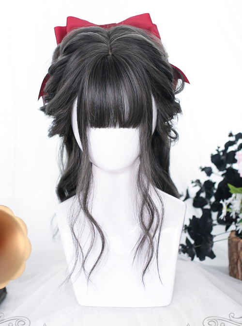 Dark Gray Medium Long Natural Slightly Curly Wig Classic Lolita Wigs