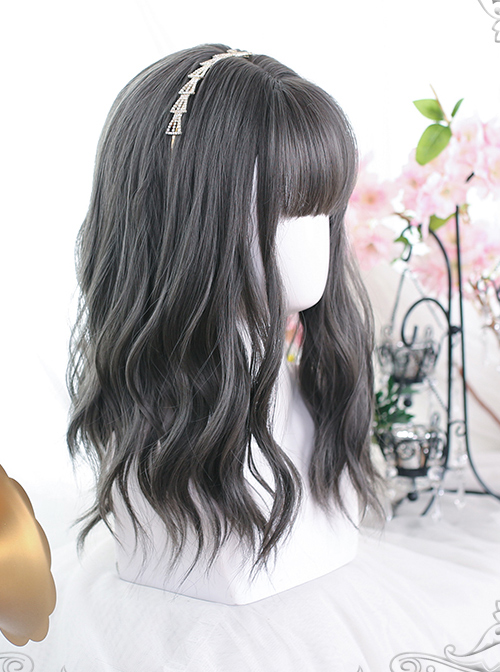 Dark Gray Medium Long Natural Slightly Curly Wig Classic Lolita Wigs