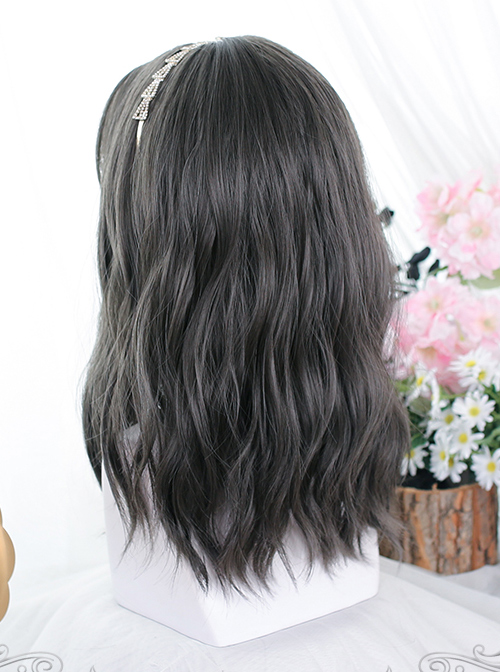 Dark Gray Medium Long Natural Slightly Curly Wig Classic Lolita Wigs