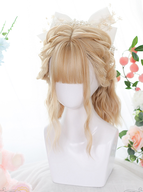 Golden Short Natural Slightly Water Ripple Curly Wig Classic Lolita Wigs