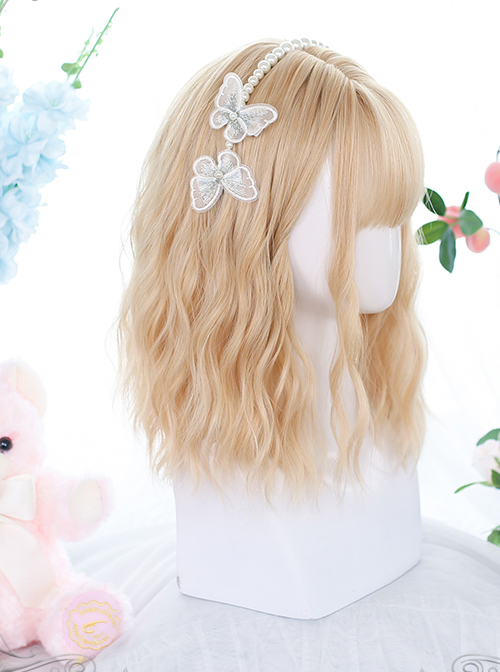 Golden Short Natural Slightly Water Ripple Curly Wig Classic Lolita Wigs