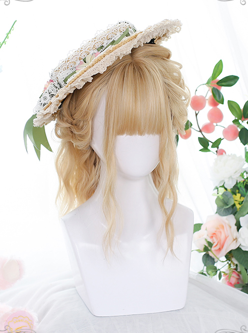 Golden Short Natural Slightly Water Ripple Curly Wig Classic Lolita Wigs