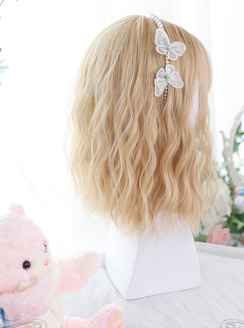 Golden Short Natural Slightly Water Ripple Curly Wig Classic Lolita Wigs