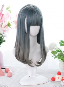 Dark Blue Gradient Gray Natural Internal Buckle Medium-Long Curly Wig Classic Lolita Wigs