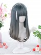 Dark Blue Gradient Gray Natural Internal Buckle Medium-Long Curly Wig Classic Lolita Wigs