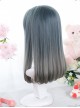 Dark Blue Gradient Gray Natural Internal Buckle Medium-Long Curly Wig Classic Lolita Wigs