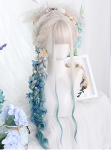 Silver Natural Gradient Green Long Water Ripple Curly Wig Classic Lolita Wigs