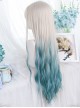 Silver Natural Gradient Green Long Water Ripple Curly Wig Classic Lolita Wigs